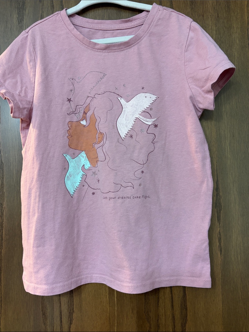 Cat & Jack Pink Short Sleeve Tee with Dreamy Girl & Birds Graphic